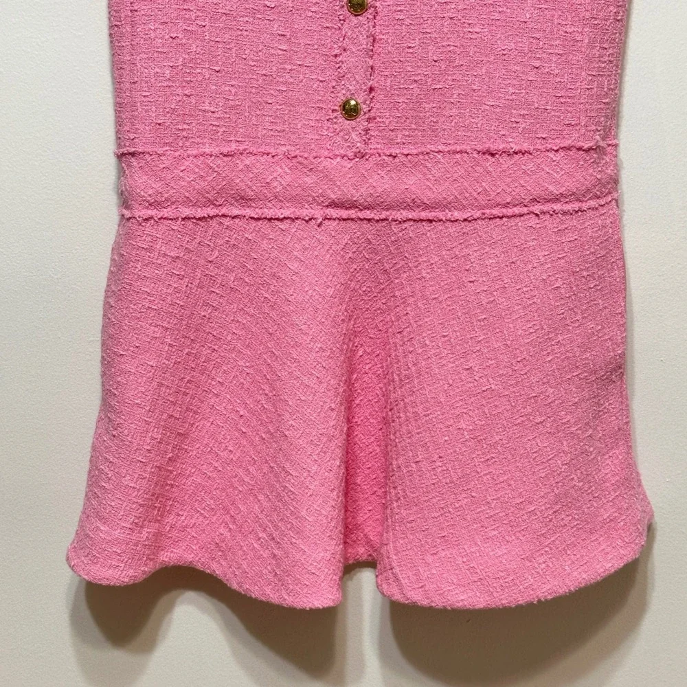 Zara Tweed Mini Dress Womens Small Pink Short Sleeve Blogger Fave Preppy *Flaw - Picture 5 of 15